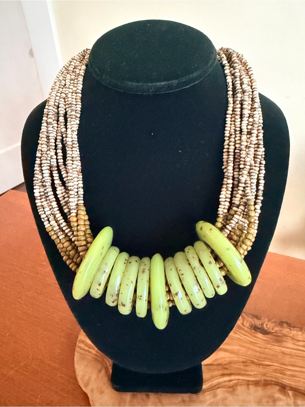 Chico's Lime Green Disc Multi-Strand Bead Necklace